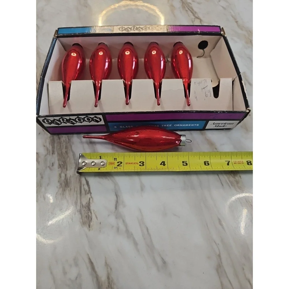 Lot of 6 Glass Vintage Paragon Teardrop Icicle Christmas Ornaments 5